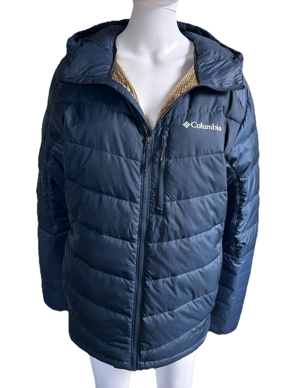 Columbia Omni Heat Infinity Hooded Puffer Jacket Womens L Blue Insulated
